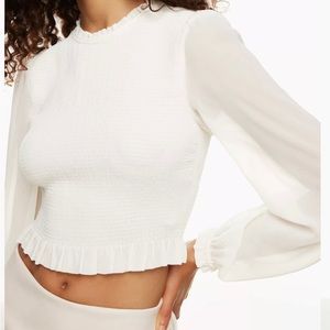 Aritzia Wilfred Smocked Chiffon Blouse